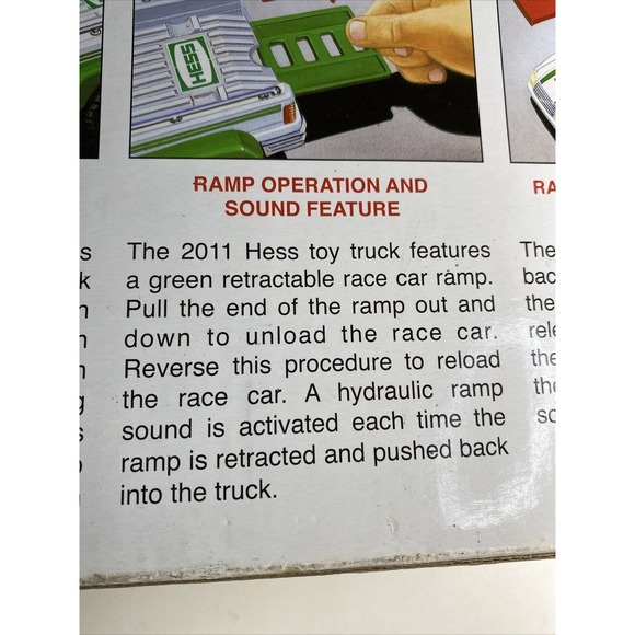 Hess 2011 White and Green Toy Truck & Pull Back Race Car Lights Sounds Ramp - Picture 5 of 14